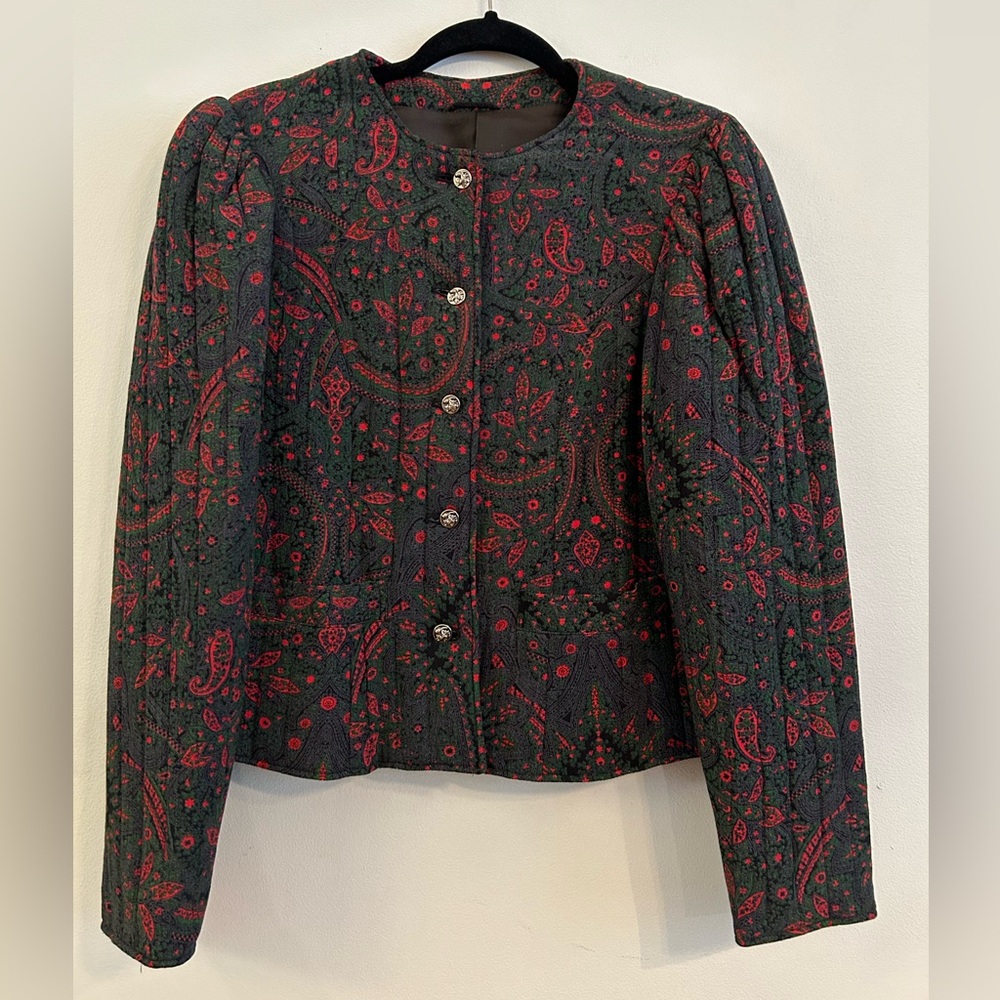 Vintage Salzburger Dirndl Quilted Paisley Puff Sleeve Jacket Austria Romantic S